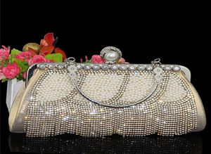Women Party Wedding Party Gold Evening Clutch Bag luksusowy diamentowy kryształowy frędzel Pearl elegancka mini torebka ZD20746256627