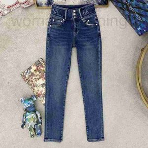 Jeans da donna Designer Jeans slim a vita alta con tre bottoni da donna Nuova industria pesante europea, slim, piedi piccoli, pantaloni a matita tendenza UMUE