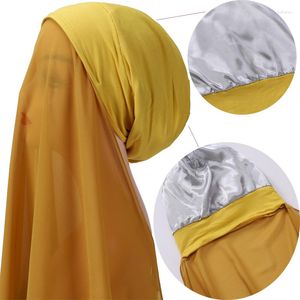 Ethnic Clothing 10pcs Double Layer Cap Instant Hijab Inner With Satin Heavy Chiffon Scarf Muslim Women Shawls Wraps Headband
