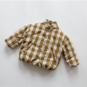 ダウンコート冬の韓国スタイルユニセックスキッズ格子縞のコートは暖かい赤ちゃんの子供を厚くします綿パッド付きアウター230919