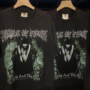 Evil Spirit Emperor heavy metal band Bloodthirsty witches limited printed high street do old wash water men and women with the same short sleeve tide Q230920