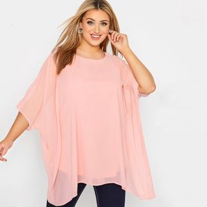 Dames Plus Size T-shirt Los Vleermuismouwen Elegante Zomer Cape Blouse Dames 34 Casual Werk Kantoor Tuniek Tops Groot 7XL 230919