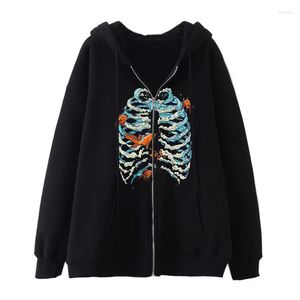 Giacche da uomo Felpa con cappuccio da donna alla moda Skull Butterfly Street Hip Hop Gothic Harajuku Y2k Giacca da donna con zip nera