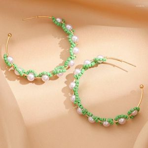 Dangle Earrings Rice Bead Pearl Hand Knitting Alloy C-shape Fashion Bohemia Originality Simple Flower Shape Beaded