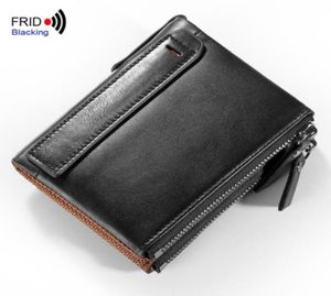 RFID wallet men FR Antitheft Coin Purse Crazy Horse Genuine Leather Wallets Double Zipper carteira Vintage Slim Designer92549568783763