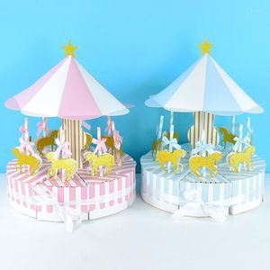 Present Wrap Pink Blue Carousel Bag Box Wedding Favors Boy Girl Birthday Party Baby Shower Supplies Gäst souvenir Present gåvor fall