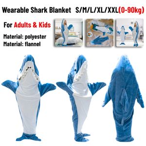 Cobertores dos desenhos animados tubarão pijama playsuit crianças pais com capuz quente flanela cobertor pijama homesuit engraçado homewear para festa de pijama 230920
