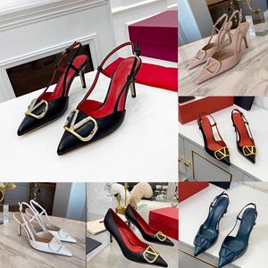 Brand Pumps designer heel woman High Heels Pointed Shoes Classics Metal V-buckle Nude Black gold Red Matte 4cm 6cm 8cm Thin Heel platform Women's Wedding Shoes 35-42