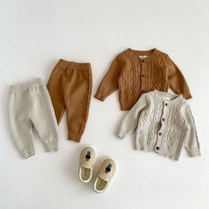 Clothing Sets Korean Autumn Baby Girls 2PCS Clothes Set Cotton Knitted Buttons Sweater Coat Warm Skinny Pants Suit Infant Outfits 230919