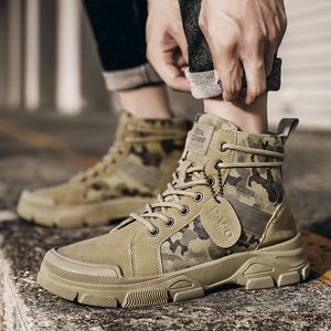 Stövlar militära stövlar för män Autumn High Top Camouflage Desert Casual Flats Mens Boot Breattable Non Slip Work Shoes Zapatillas Hombre 230920