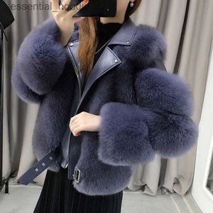 Kvinnors päls faux päls 2023 Hot Sales Autumn Winter Real Fox Fall Coatew Women High End Luxury äkta fårskinn Läder Natural Fox Fur Jacket L230920