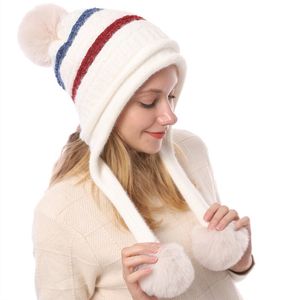 Inverno quente chenille macio chapéu bola de pele pom pom boné manto chapéus gorro para moda feminina