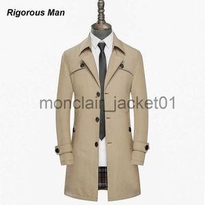 Mężczyzny Trench Coats marka najwyższej klasy Man Trench płaszcz Spring Autumn Solid Color Silm Silm Fit Fit Men's Windbreaker Koreańskie odzież J230920