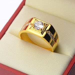 Anel masculino solitário 24kt cor dourada aaa zircão cz aliança de casamento para noivado joias de festa de dedo para homens