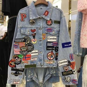 女性Sジャケット男性漫画アニメ刺繍パッチデニムジャケットストリートウェアのトレンドルーズジャンコートアウター230920