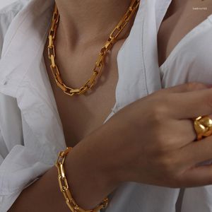 Necklace Earrings Set Thick Flat Cuban Link Chain Stainless Steel Bracelet Jewelry Waterproof For Men Women Hiphop