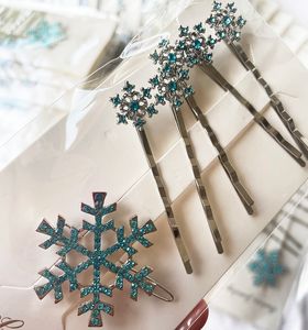 Mode Silvery Blue Snowflake Hair Clip Set Rhinestone Girls Hairs Clips Pin Girl Student Hairclip Accessories Hair Pins Barrettes Headdress M045