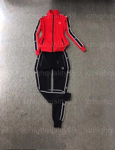 Projektant dwuczęściowy zestaw damski damski czerwony sport top o długim rękawie kurtka zapinana na zamek błyskawiczny swobodny sport