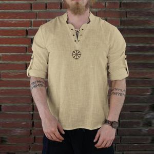 2019 Harajuku casual plouse Men's Summer Style New Frasnable Cotton-Linen Pure Long Sleeved Top Sport Linen Top153Q