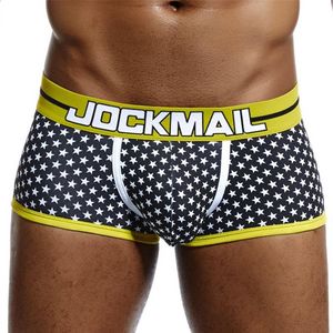 JOCKMAIL Male Panties Breathable Boxers Cotton Mesh Men Underwear U convex pouch Sexy Underpants Printed leaves Homewear Shorts 22248t