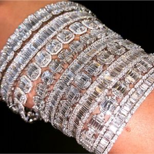 Charme pulseiras na moda laboratório diamante pulseira bangle branco ouro preenchido bijou festa casamento para mulheres homens aniversário noivado jóias 230920