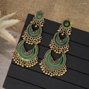 Dangle Earrings Women's Alloy Pendant Vintage Ethnic Bohemian Green Drip Oil Long Bell Tassel Boho Brincos Jewelry
