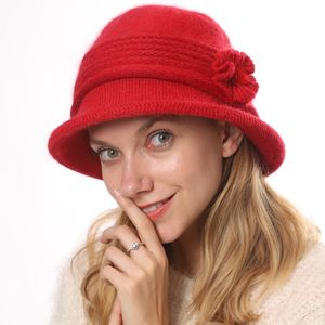 Chapéu de malha para mulheres flor inverno engrossado quente bonés borda chapéus gorro balde chapéu moda