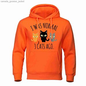 Men's Hoodies Sweatshirts I Was Narmal 3 Cat'S Ago 3 Little Cats Hoodies Men Personality Pocket Streetwear Hip Hop Pullover Clothes Fleece Warm Hoody MaleL230920