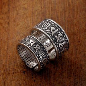 Band Rings 999 Sterling Silver Six-Character Mantra Ring Thai Silver Heart Sutra Retro Men's and Women's Opening Justerbara smyckespresent X0920