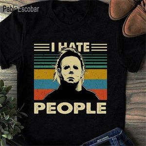 Мужские футболки, мужская брендовая футболка, летние футболки Michael Myers I Hate People, винтажная мужская черная футболка, хлопковая футболка с короткими рукавами S-6XL, 230920