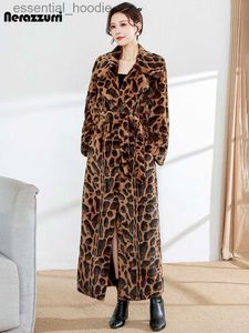 Women's Fur Faux Fur Nerazzurri Winter Extra Long Leopard Print Luxury Colorful Thick Warm Soft Fluffy Faux Fur Coat Women European Furry Overcoat L230920