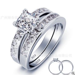 New Real 925 Sterling Silver Wedding Ring Set for Women Silver Wedding Engagement Jewelry Whole N64287z
