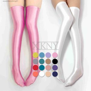 Calzini Calze XCKNY calzini elastici in seta lucida di nuovo colore solido olio lucido calzini in tessuto lucido calze al ginocchio da donna L230920
