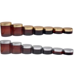 wholesale Brown Skincare Cream Refillable Bottle Cosmetic Packaging Pots Plastic Gold Silver Screw Lid Dia.68mm PET Empty Jars LL