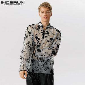 Męskie koszulki Inderun Tops Chinoiserie cienkie drukarki THROUGH T-shirty Stojące na guziki stojakowe TEES S-5xl 230920