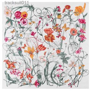 Women's Cape 130 cm Luxury Brand Design Floral Big Square Scarf Twill Silk Scarf Women Kerchief Scarves For Ladies Fashion Shawl Echarpe L230920