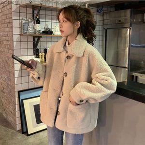 Plush Coat Women's Autumn Thickened 2023 New Korean Version Loose Lamb Hair Cardigan Polo Collar Clothes