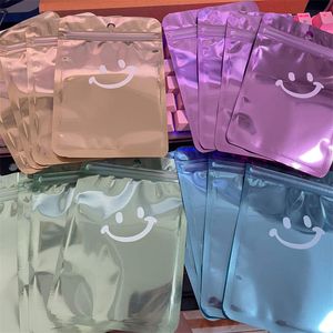 Borsa per imballaggio con volto sorridente 10 * 15 cm Custodia in plastica richiudibile con chiusura a zip in foglio di alluminio per gioielli Accessori per telefoni Disco USB Articoli vari per articoli da regalo Custodia per confezione 14C