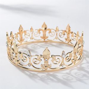 Metallkronor och tiaror för män Royal Full King Crown Prom Party Hats Costume Cosplay Hair Accessories Guldklipp Barrettes268h