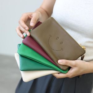 Plånböcker Real Leather Long Organizer Wallet Colorful Coin Purses Portable Clutch Mobiltelefon Korthållare med dragkedja lyxdesigner