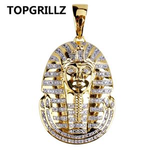 TOPGRILLZ HIP HOP JEINDY OUT ZŁOTA Kolor Pleatowany Micro Pave CZ Stone Egyptian Faraoh Pendant Naszyjnik Trzy łańcuch 24 in297Q