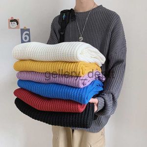 Suéter masculino 2023 moda coreana suéter homens outono sólido o pescoço malhas streetwear roupas masculinas harajuku solto pullovers de malha pull homme j230920