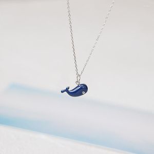 Chains FoYuan Silver Color Blue Drip Glue Craft Necklace Jewelry For Girls Cute Little Whale European And American Honey Wax