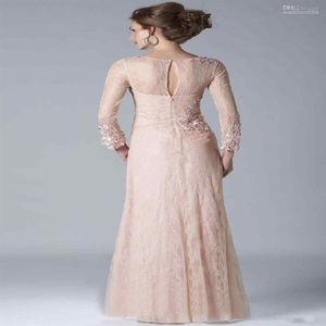 2020 NYA BLUSH Pink Lace Mother of the Bride Dresses långa ärmar applikationer golvlängd formell moderklänning aftonklänningar billiga c220j