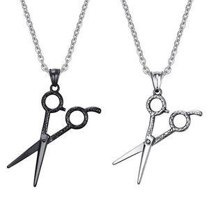 Cool Mens Scissors Stylist Necklace Jewelry Stainless Steel Barber Tools Shaped Pendant Male Jewelry Chain297h