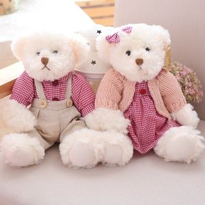 Plush Dolls 2 Pieces Lovely Teddy Bear Plush Toys Stuffed Cute Bear with Beautiful Dress For Baby Girl Birthday Surprise Gift Wholesale Doll 230919