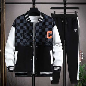 Chándales para hombres Conjuntos de chaquetas para hombres Estampado de letras Harajuku Uniforme de béisbol Casual de un solo pecho Hip Hop Deportes Conjuntos de dos piezas Chándales para hombres J230920