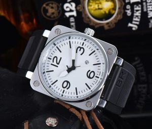 Mens BR Model Sport Rubber Strap Quartz Bell Luxury Multifunction Watch Business Stainless Steel Man Ross Square Wristwatch