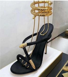 Rene Caovilla Fashion Renee Sandals Gold Snake Women Strap High Heeled Shoes tofflor Evening Party Shoes3818349