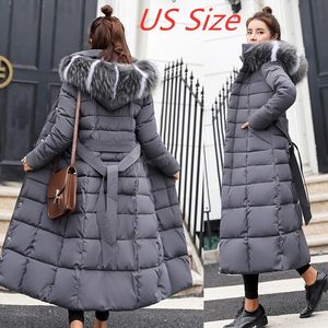 Women's Jackets winter jacket women's warm fashion bow belt fur collar coat long dress women's thick coat 230919